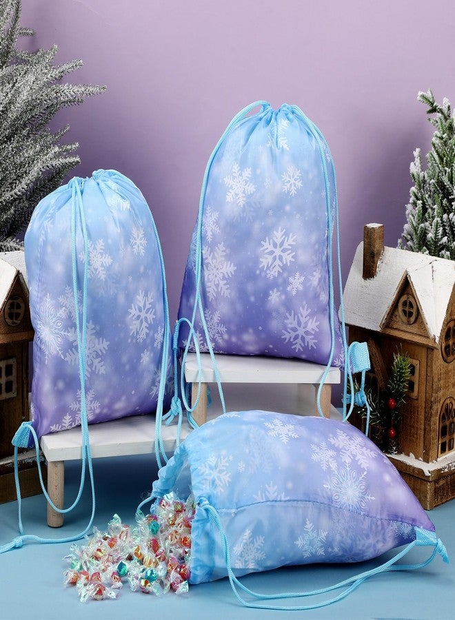 ReliThick 16 Pcs Snowflake Party Favor Gift Bags Blue and Purple Drawstring Backpack Snowflake Treat Goodie Bags for Winter Holiday Birthday Party Supplies - Image 5